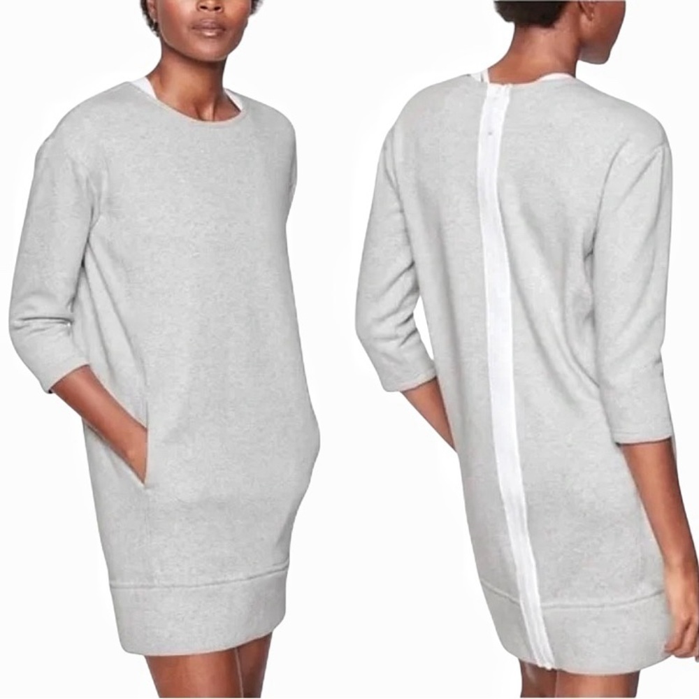 Athleta Cozy Karma Sweatshirt Dress Sz S Fleece Tunic Full Zip Gray Athleisure